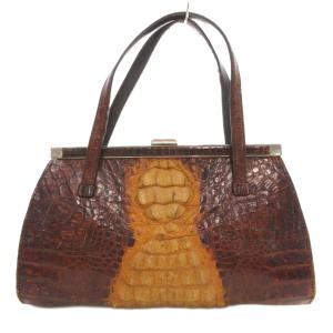 【イルカル】クロコダイル ハンドバッグ シャイニー 茶色 肩掛け 極美品 高級◎】クロコダイル ハンドバッグ シャイニー 茶色