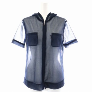 【中古】Burberry's BLUE LABEL シャツ パーカー ヴィンテージ 半袖 ジップアップ シースルー フード 160A-160-79 S 紺