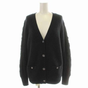 【中古】シャネル CHANEL 21AW ニットカーディガン カシミヤ シルク混 ウール混 リブ ココボタン 長袖 36 S 黒