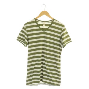 【中古】ディーゼル DIESEL Tシャツ カットソー 半袖 Vネック ボーダー ストレッチ S カーキ /MY ■GY09 メンズ