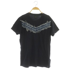 【中古】ディーゼル DIESEL Tシャツ カットソー 半袖 切替 デニム クルーネック コットン S 紺 ネイビー