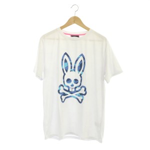 【中古】サイコバニー Psycho Bunny 21SS Tシャツ 半袖 クルーネック プリント カモフラ柄 L 白 ホワイト