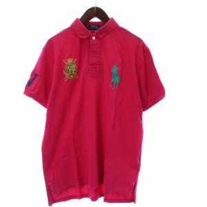 【中古】ラルフローレン RALPH LAUREN ポロシャツ 半袖 ナンバリング エンブレム ビッグポニー 刺繍 L ピンク