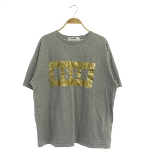 【中古】エムエスジーエム MSGM メタリックロゴTシャツ カットソー 半袖 ビッグサイズ プリント コットン M グレー