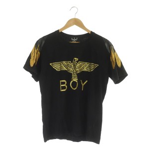 【中古】ボーイロンドン BOY LONDON Tシャツ カットソー 半袖 ラグランスリーブ プリント ラメ コットン XL 黒