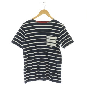 【中古】ビームス BEAMS Tシャツ カットソー 半袖 ボーダー ボートネック 胸ポケット S 紺 ネイビー