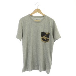 【中古】カーハート carhartt Tシャツ 半袖 クルーネック 胸ポケット 迷彩柄 カモフラ 切替 コットン M グレー