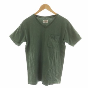 【中古】スタンダード カリフォルニア STANDARD CALIFORNIA Tシャツ カットソー 半袖 薄手 Vネック S 緑 グリーン