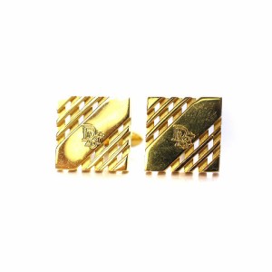 【中古】ディオール Dior カフスボタン スクエア スウィヴル式 T字型 ロゴ ゴールドカラー