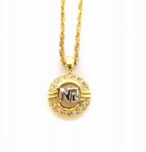 【中古】ニナリッチ NINA RICCI ネックレス ロゴ サークル ラインストーン ゴールドカラー /AQ ■GY11 レディース