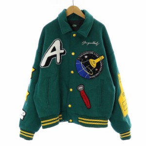 【中古】A FEW GOOD KIDS Rocket Collage Jacket ジャケット スタジャン ワッペン ボア 宇宙 M 緑 グリーン