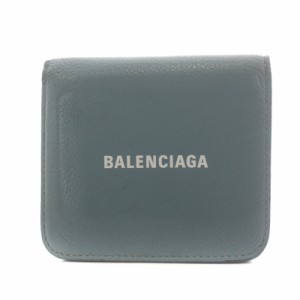 【中古】バレンシアガ BALENCIAGA 二つ折り財布 ミニウォレット ロゴ レザー 水色 ライトブルー 594216 /AQ ■GY19