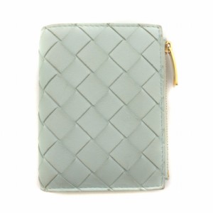 【中古】ボッテガヴェネタ BOTTEGA VENETA イントレチャート  ミニ ウォレット 財布 二つ折り レザー ブルー 608059