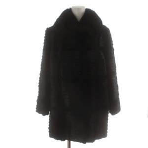 【中古】SOFT TEX FUR JAPAN ファーコート 毛皮 ラビットファー 襟フォックス ミドル ショート 黒 ブラック /AQ