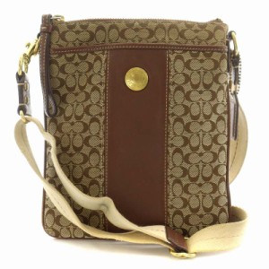 【中古】コーチ COACH ショルダーバッグ ミニシグネチャー キャンバス レザー 茶 ブラウン /AQ ■GY18 レディース