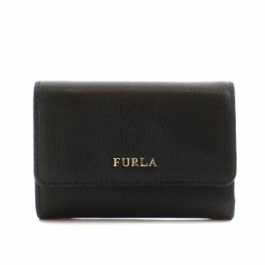 【中古】フルラ FURLA 三つ折り財布 ミニウォレット バビロン ロゴ ゴールド金具 レザー 黒 ブラック 872817 /AQ