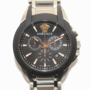 【中古】ヴェルサーチ ヴェルサーチェ VERSACE 腕時計 クォーツ クロノグラフ SS 黒文字盤 シルバー色 VEM8002 メンズ