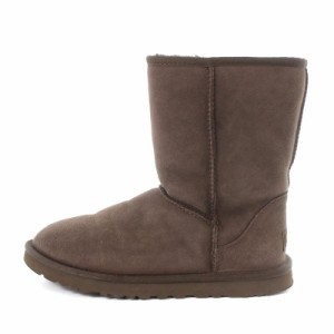 【中古】アグ UGG クラシック ショート 2 WOMENS CLASSIC SHORT II ムートンブーツ 裏ボア スエード 24.0?p 茶 5825