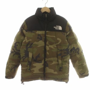 【中古】ザノースフェイス THE NORTH FACE ヌプシ ダウンジャケット ウッドランドカモ カモフラ 迷彩 S 緑 黒 ND91842