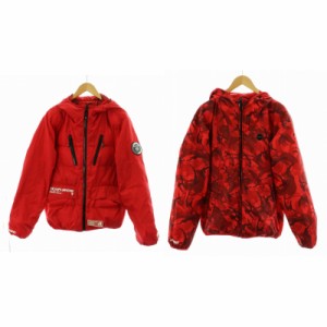 【中古】A BATHING APE 中綿ジャケット フード リバーシブル 迷彩柄 ジップアップ ロゴ XL 赤 AAPHJM7124XX7