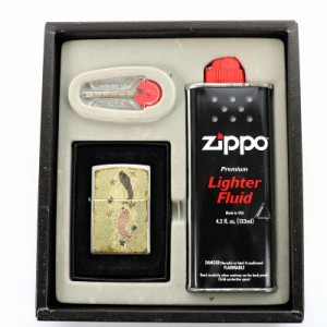 【中古】ジッポー ZIPPO 2007年製 ギフトボックス オイルライター 和柄 電鋳板 夫婦昇り鯉 シルバーカラー