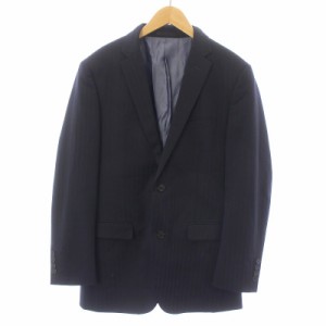 【中古】BURBERRY BLACK LABEL テーラードジャケット シングル ストライプ サイドベンツ ウール 絹 シルク混 濃紺