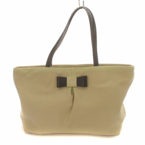 【中古】ケイトスペード KATE SPADE トートバッグ ハンドバッグ ナイロン レザー ロゴ リボン ベージュ ■GY18