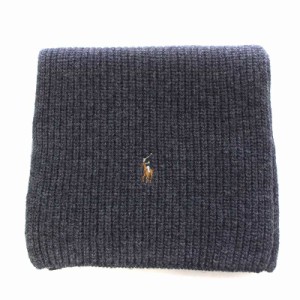 【中古】ラルフローレン RALPH LAUREN マフラー ストール リブ編み ウール ポニー ロゴ刺繍 チャコールグレー