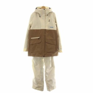 【中古】nnoum スキーウエア スノーウェア セットアップ ジャケット ハイネック フード パンツ 中綿 XL 白 茶色