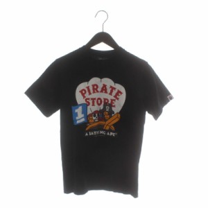 【中古】アベイシングエイプ A BATHING APE Tシャツ カットソー 半袖 クルーネック ロゴ プリント S 黒 ブラック