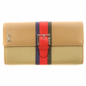 【中古】ロベルタディカメリーノ Roberta di Camerino 長財布 ウォレット ベルト キャンバス レザー ベージュ