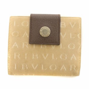 【中古】ブルガリ BVLGARI 二つ折り財布 ウォレット ロゴマニア Wホック キャンバス レザー ベージュ ■GY05