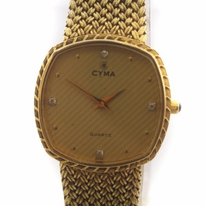 【中古】シーマ CYMA 腕時計 ウォッチ クォーツ ラインストーン スクエア ロゴ 金文字盤 ゴールド色 604SP レディース