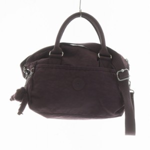 【中古】キプリング KIPLING ハンドバッグ ショルダー 2WAY ミニボストン ロゴ ナイロン チャーム付き 紫 K1243798W