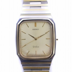 【中古】SEIKO DOLCE 腕時計 スクエア クオーツ 金文字盤 耐磁仕様 TUNGSTEN コンビカラー ゴールドカラー 7741-5130