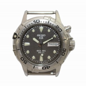 【中古】SEIKO AGS SCUBA ダイバーズウォッチ キネティック 腕時計 自動巻き デイデイト 文字盤黒 シルバー色