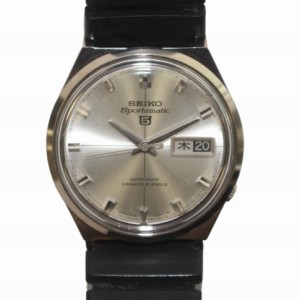 【中古】SEIKO 5 ファイブ スポーツマチック 腕時計 デイデイト 自動巻き 21石 黒 文字盤シルバー色 6619-9070