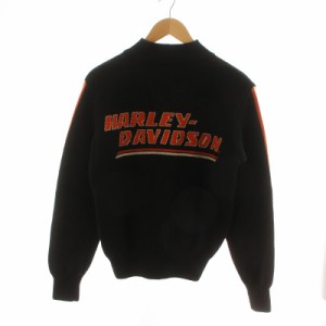 【中古】HARLEY DAVIDSON ニットジャケット ジップアップ 長袖 サイドライン バッグロゴ L 黒 オレンジ 