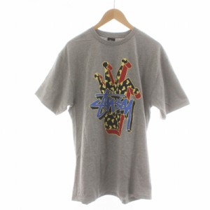 【中古】ステューシー STUSSY Tシャツ カットソー 半袖 3D CROWN 薄手 ロゴ プリント L グレー ■GY22 /MQ メンズ