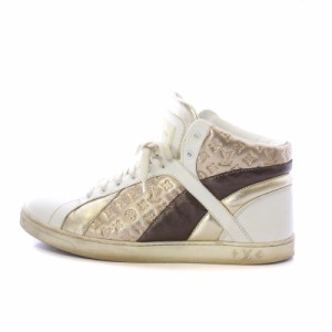 【中古】ルイヴィトン Leather Sydney Sneakers White/Gold ハイカットスニーカー シューズ モノグラム 38 24.5cm 白