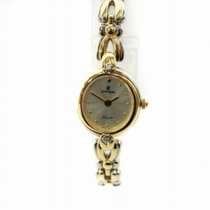 【中古】シーマ Louis XV 腕時計 ウォッチ 319 クォーツ ラインストーン 白文字盤 ロゴ ゴールド色 シルバー色