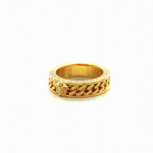 【中古】VERSACE チェーンド メデューサ リング 指輪 アクセサリー ロゴ 総柄 17-19号 ゴールド色 DG57563