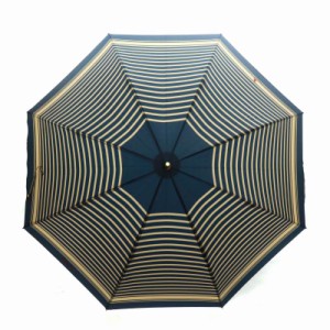 【中古】未使用品 ポロ ラルフローレン 長傘 アンブレラ 雨傘 日傘 晴雨兼用 ストライプ ロゴ 刺繍 紺 ベージュ