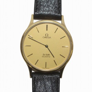 【中古】OMEGA DE VILLE 腕時計 ウォッチ クォーツ プッシュ式 ラウンド 2針 黒 文字盤ゴールド色 ジャンク品