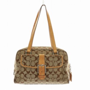 【中古】コーチ COACH ハンドバッグ ワンショルダー ミニボストン キャンバス レザー シグネチャー 総柄 茶色 6846