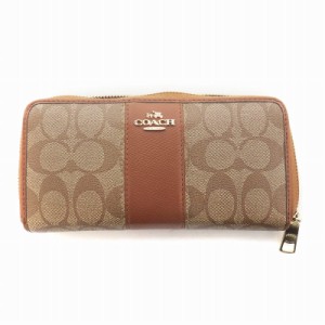 【中古】コーチ COACH 長財布 ウォレット ラウンドファスナー シグネチャー ロゴ 茶 ブラウン 52859