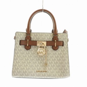 【中古】MICHAEL KORS ハミルトンミディアムサッチェル ハンドバッグ PVC MKシグネチャー 白 茶色 35F1GHMS2B