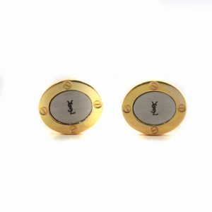 【中古】イヴサンローラン YVES SAINT LAURENT カフスボタン アクセサリー ロゴ 箱付き ゴールド色 シルバー色