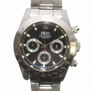 【中古】ELGIN DELUXE デラックス 腕時計 ウォッチ クォーツ クロノグラフ 文字盤黒 ブラック シルバー色 FK-1225-F