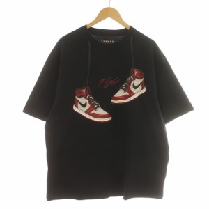 【中古】未使用品 ナイキ NIKE エアジョーダン1 ハイシカゴ プリント Tシャツ カットソー 半袖 XL 黒 FD0536-010